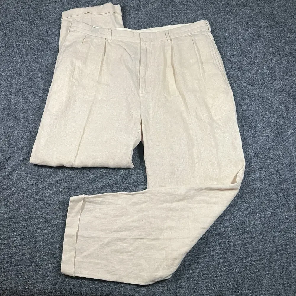 VTG Y2K Polo Ralph Lauren Gurkha Pants Mens 38x30 Beige 100% Linen Chino
